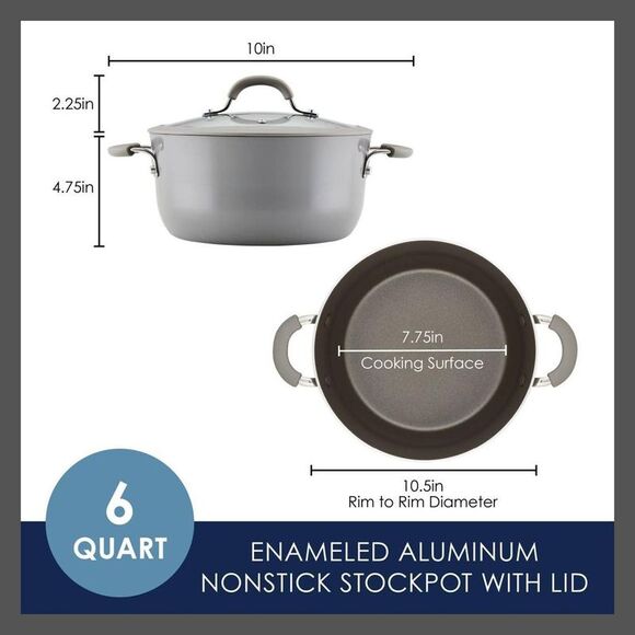 Rachael Ray -  2PC Aluminum Glass Dutch Oven Casserol Gray - Picture 2 of 6